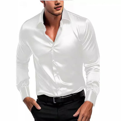 Men’s Satin Long-Sleeve Dress Shirt – Silky Luxury Button-Up - The Dock Drop