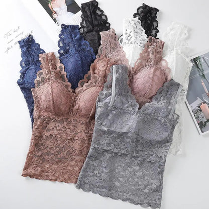 Women’s Lace V-Neck Tank Top – Soft Stretch Bralette Style