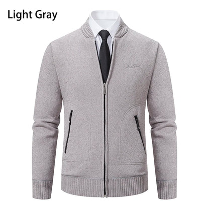 Men’s Stand-Collar Zip Knit Cardigan – Thick, Warm, Everyday Layer
