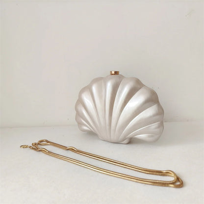 Shell Clutch Evening Bag – Beaded Handle, Formal Elegance