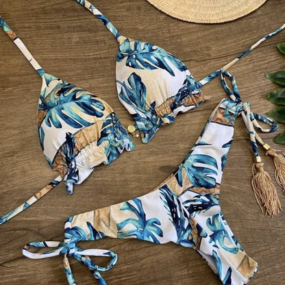 Women's Print Triangle Bikini Set – Tie Side Swimwear