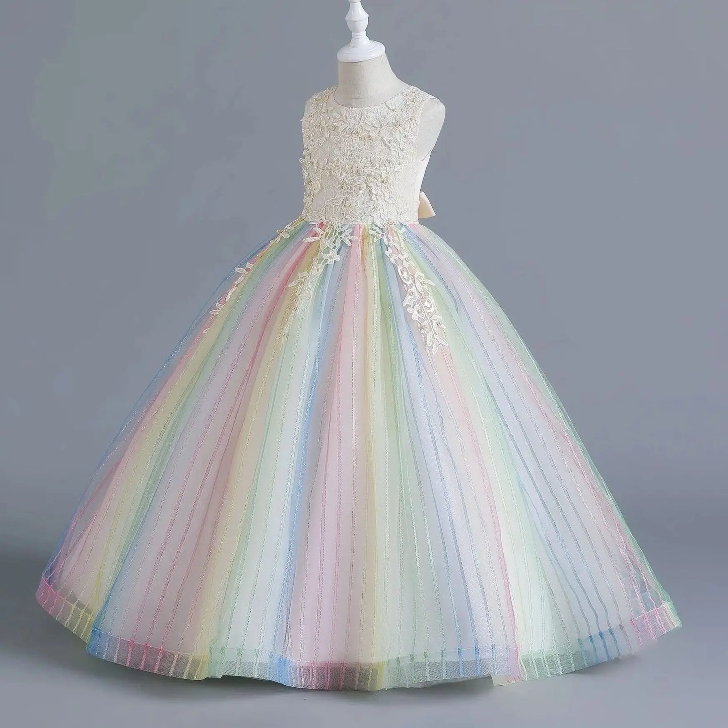 Girls’ Rainbow Tulle Formal Gown