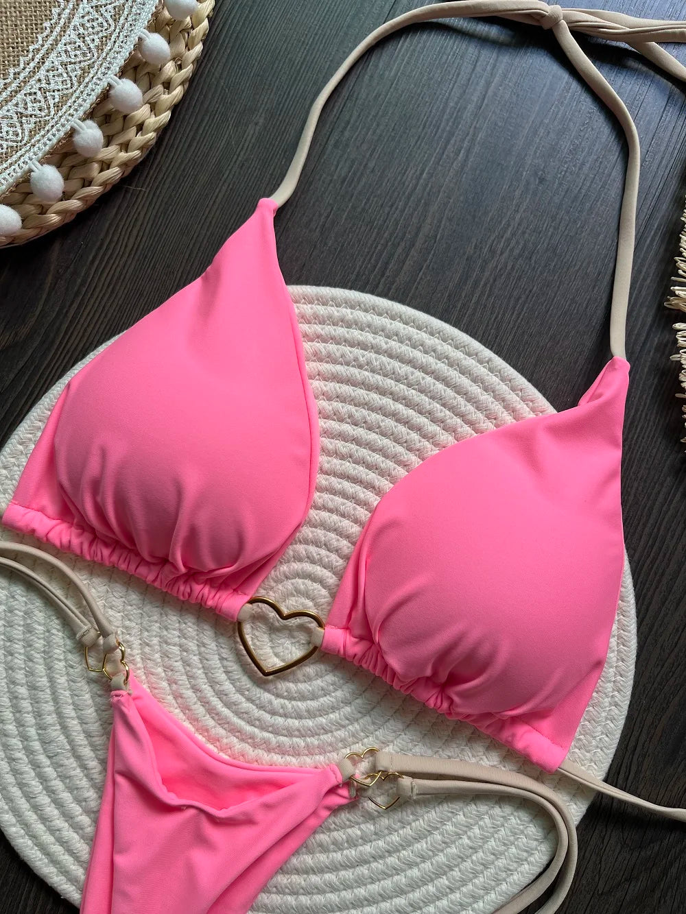 Halter Solid Triangle Bikini Set
