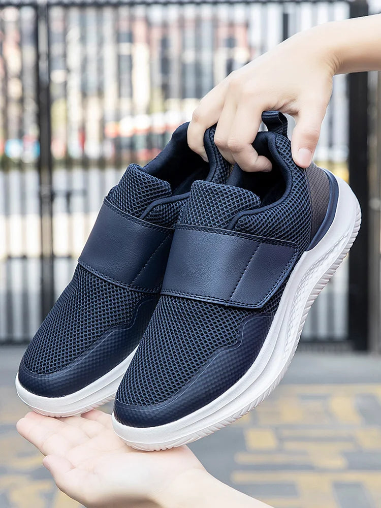 Men’s Wide Fit Walking Shoes – Adjustable Comfort Sneakers – Black – 44