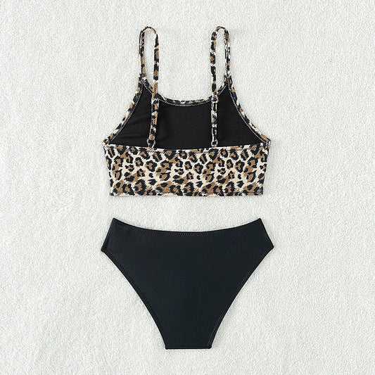 Girls’ Leopard Tankini Set – 2-Piece Swimwear, Adjustable Straps