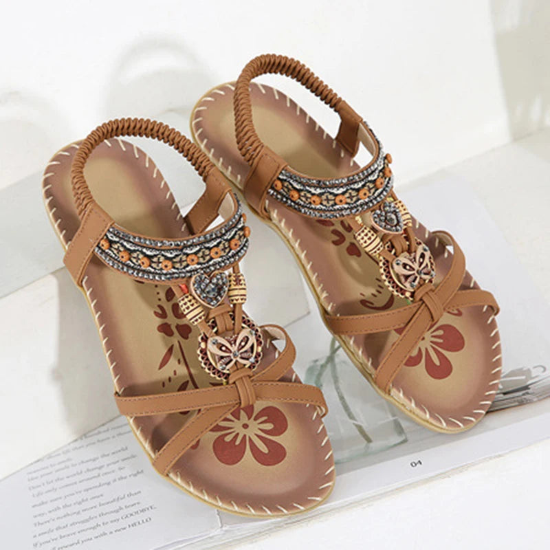 Women’s Boho Beaded Strap Sandals – Casual Summer Walking Shoes