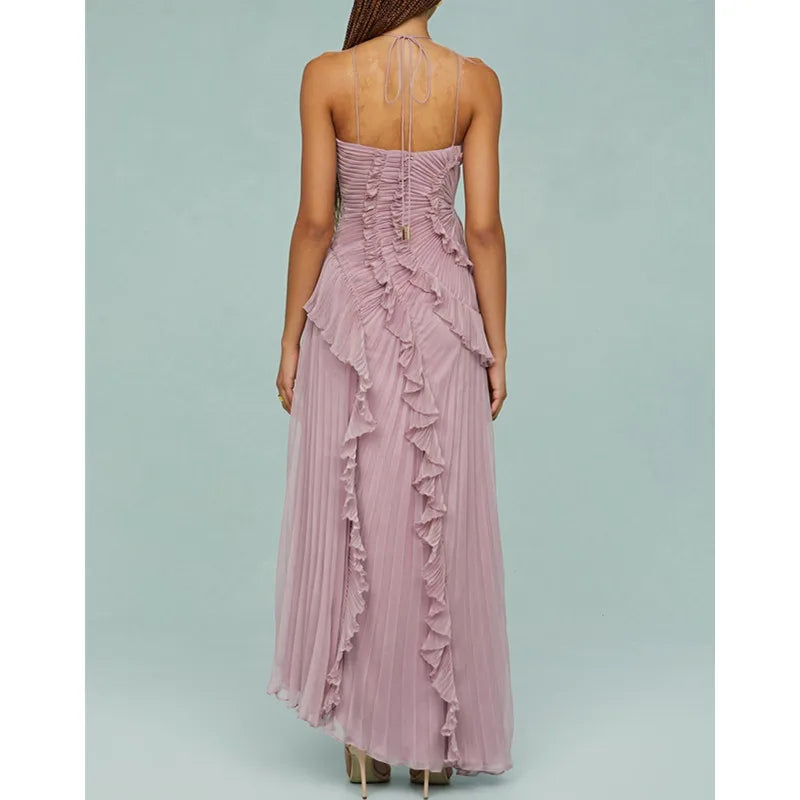 Ruffle Halter A-Line Maxi Dress