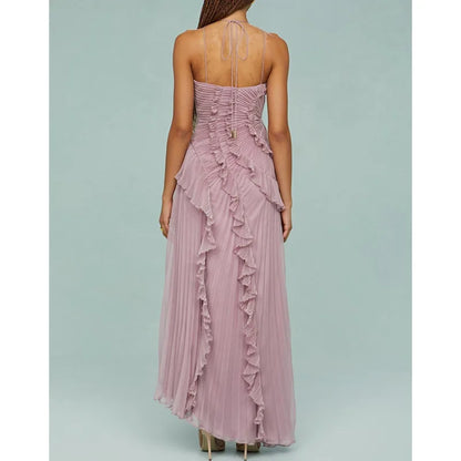 Ruffle Halter A-Line Maxi Dress