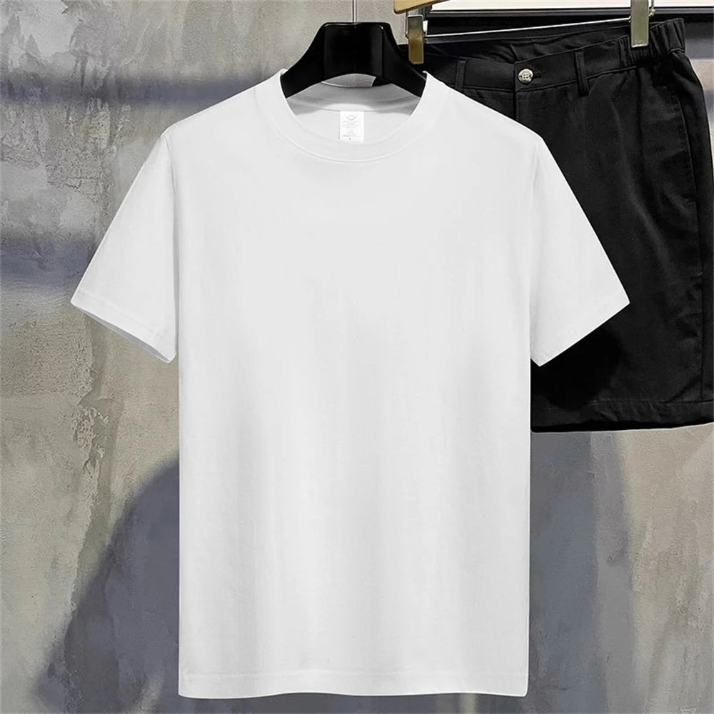 Men T Shirt Summer Cotton Tops Women Solid Color Blank Tshirts O-neck Round Collar Short-Sleeve Couple White Top Tees - The Dock Drop