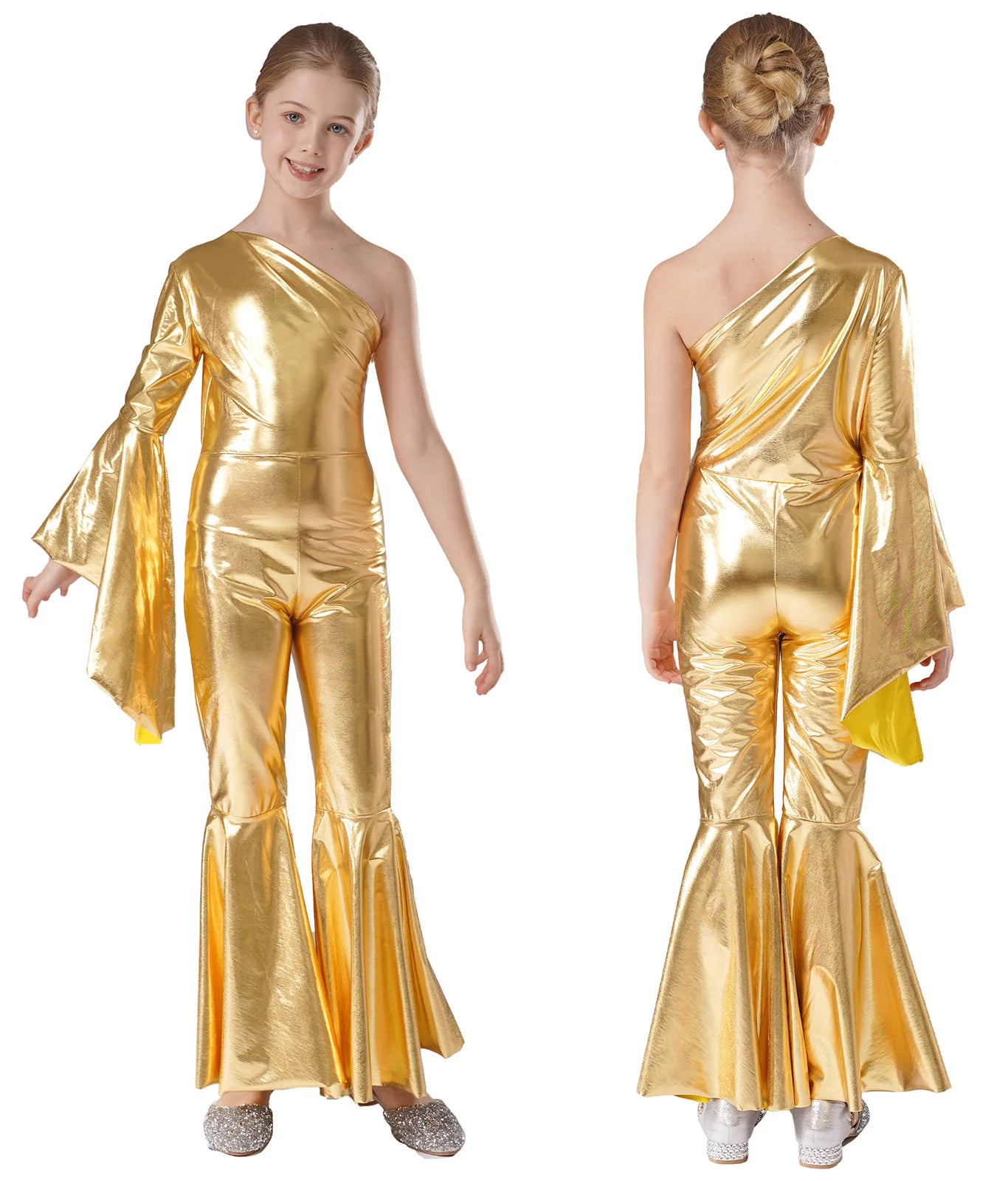 Girls’ Metallic Bell Bottom Jumpsuit – Retro Theme Night Costume