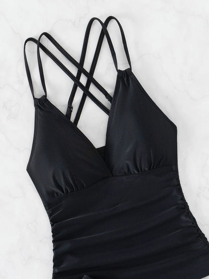 Women’s Lace-Up Tankini Set – High-Waist Two-Piece Swimsuit