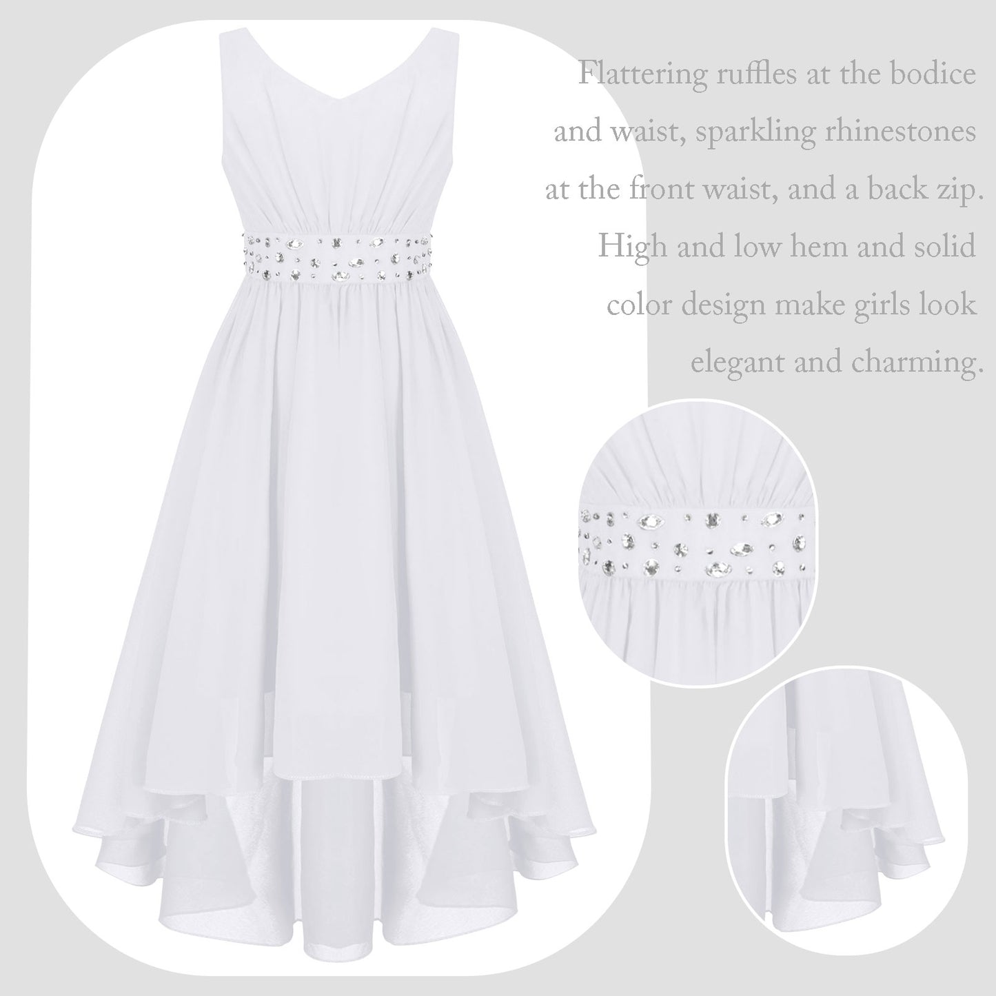 Girls’ Beaded Hi-Low Chiffon Dress – Flower Girl & Party