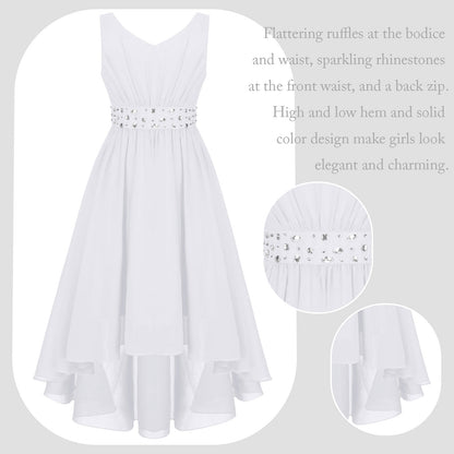 Girls’ Beaded Hi-Low Chiffon Dress – Flower Girl & Party