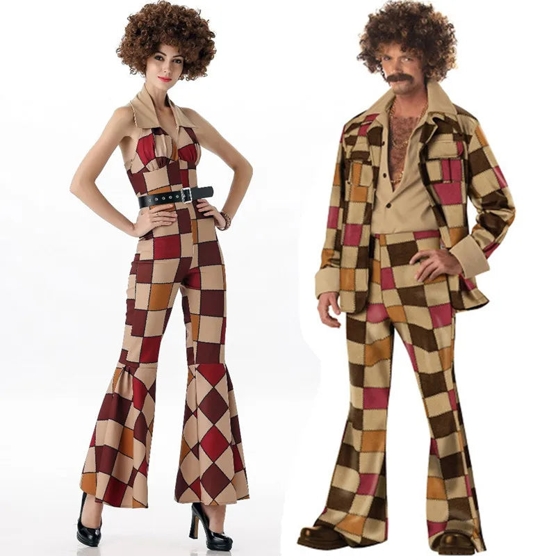 Retro 70s Disco Couple Costume Set – Men’s & Women’s Hippie Outfits – Men-retro-jumpsuit – M
