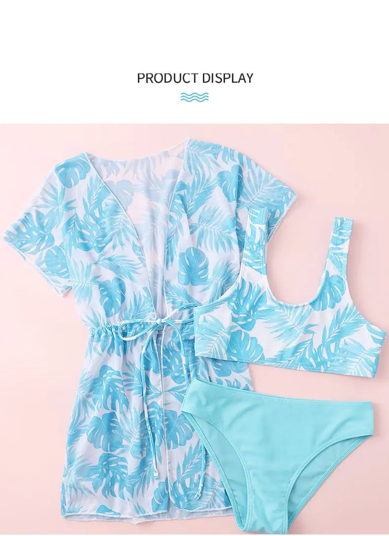 Girls 3-Piece Swimsuit Set — Bikini, Briefs and Cover-Up