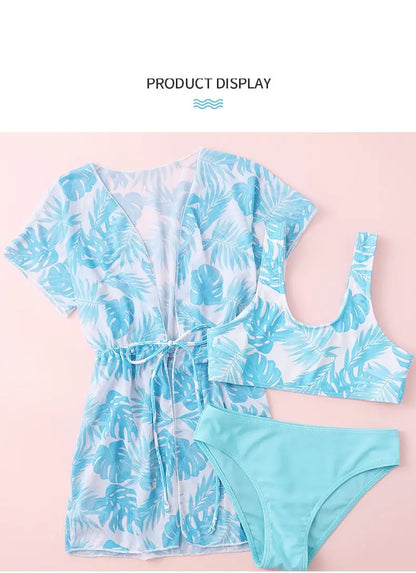 Girls 3-Piece Swimsuit Set — Bikini, Briefs and Cover-Up