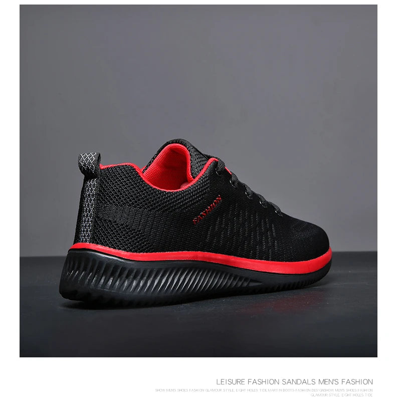 Men’s Knit Running Sneakers – Lightweight Breathable Trainers – Red – 41