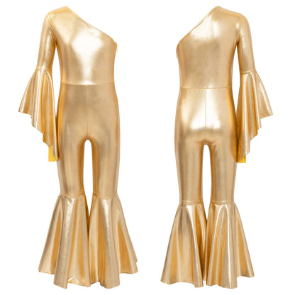 Girls’ Metallic Bell Bottom Jumpsuit – Retro Theme Night Costume
