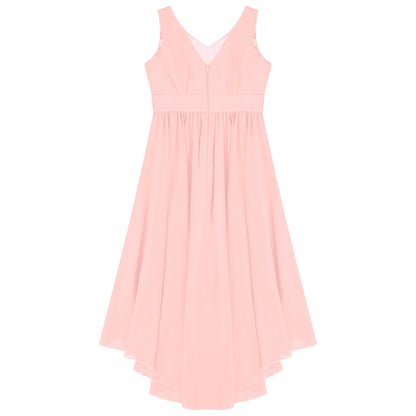 Girls’ Beaded Hi-Low Chiffon Dress – Flower Girl & Party