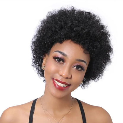 Short Curly Afro Human Hair Wig – Natural Volume Pixie Style