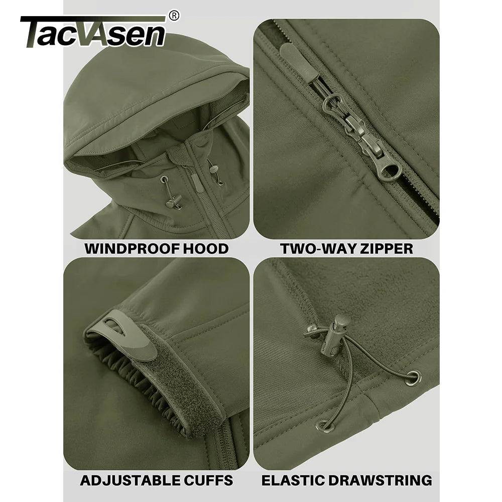 Men’s Waterproof Softshell Fleece Jacket – Hooded, Multi-Pocket, Outdoor Ready