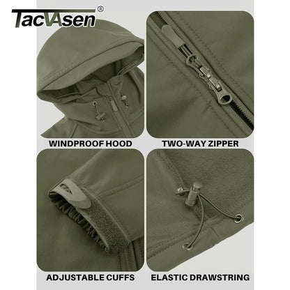 Men’s Waterproof Softshell Fleece Jacket – Hooded, Multi-Pocket, Outdoor Ready