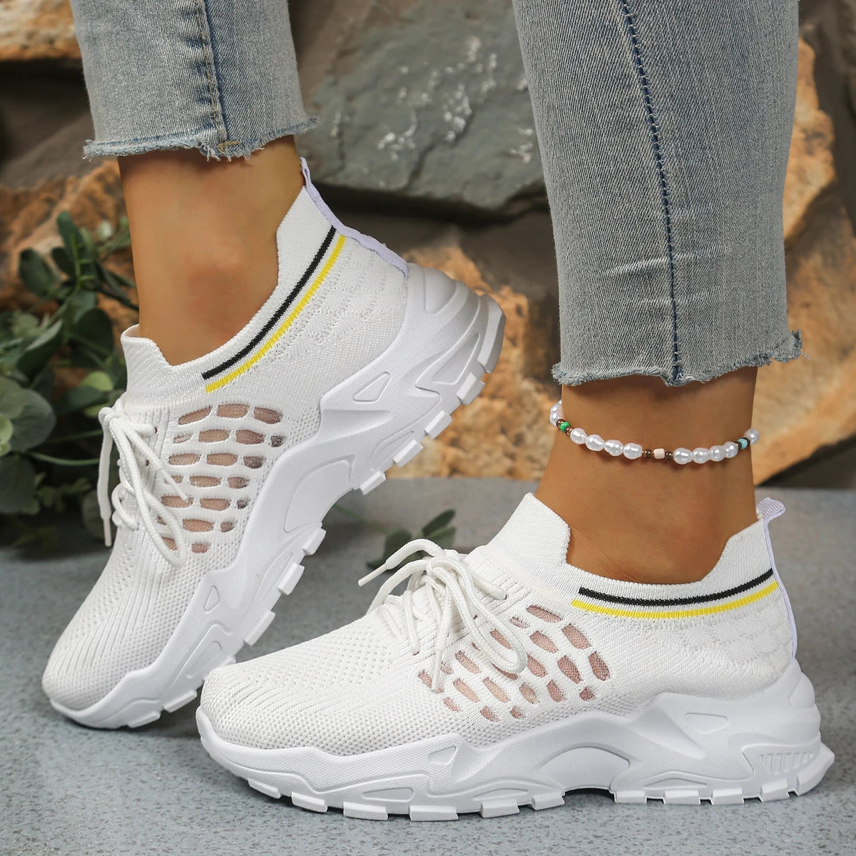 Women's peek-a-boo mesh Leopard print sneakers
