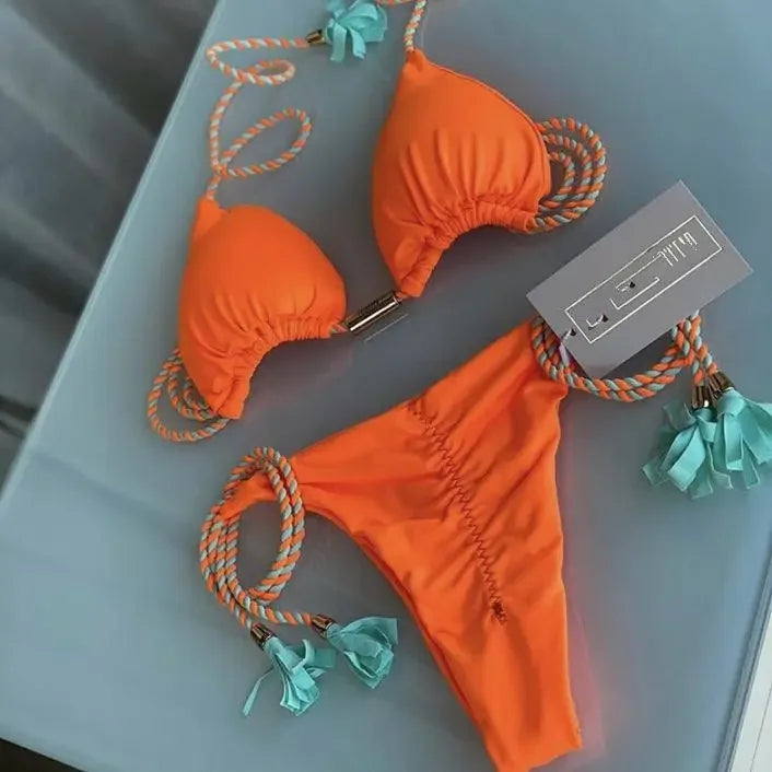 Women’s Braided Triangle Bikini Set – Two-Piece, Adjustable Fit
