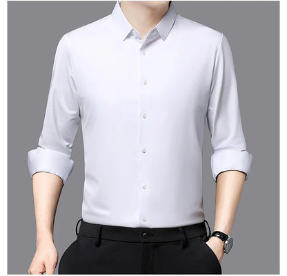 Men’s Ultra-Stretch Long-Sleeve Shirt – Silky Feel, Smart Casual Fit