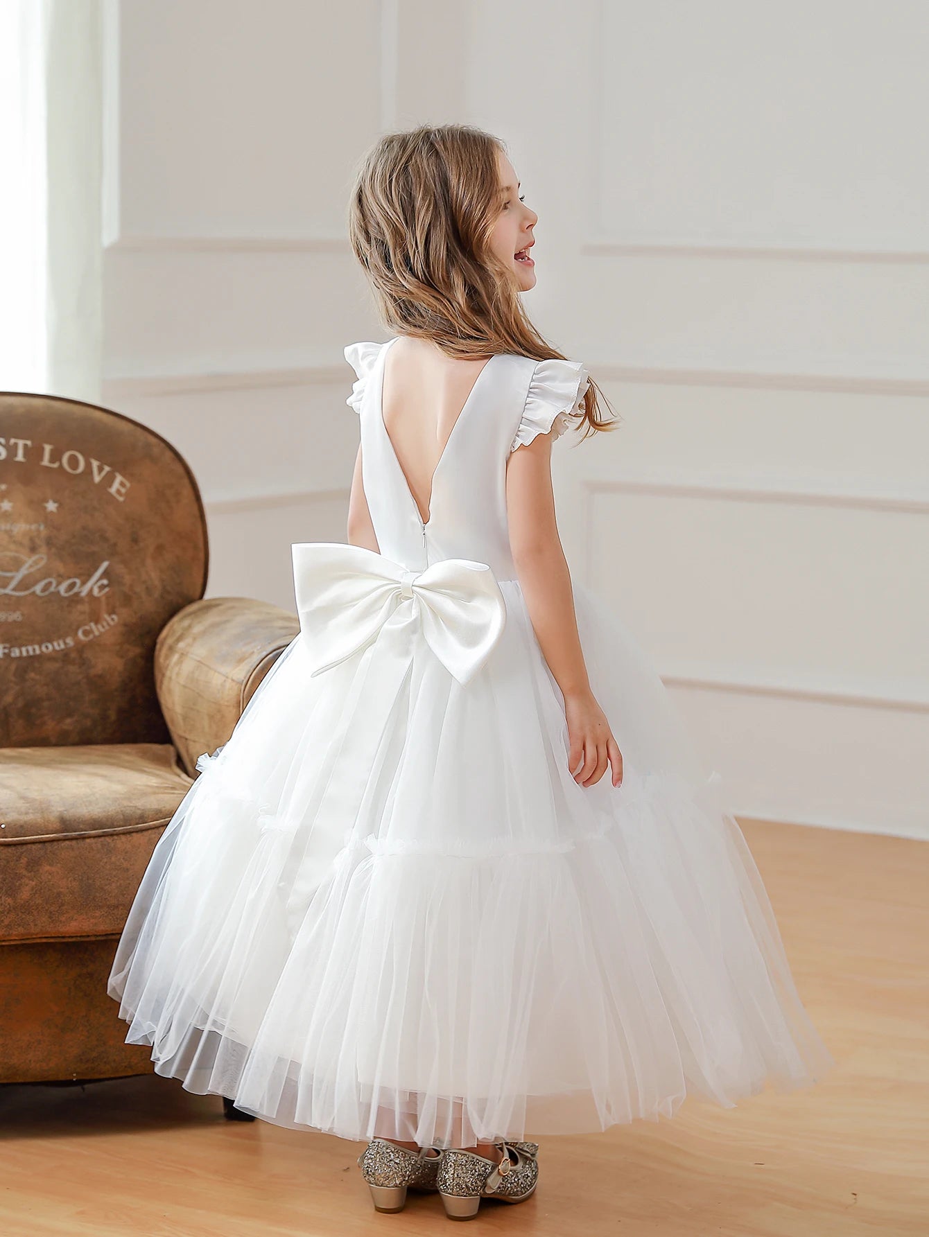Girls’ White Bow A-Line Dress