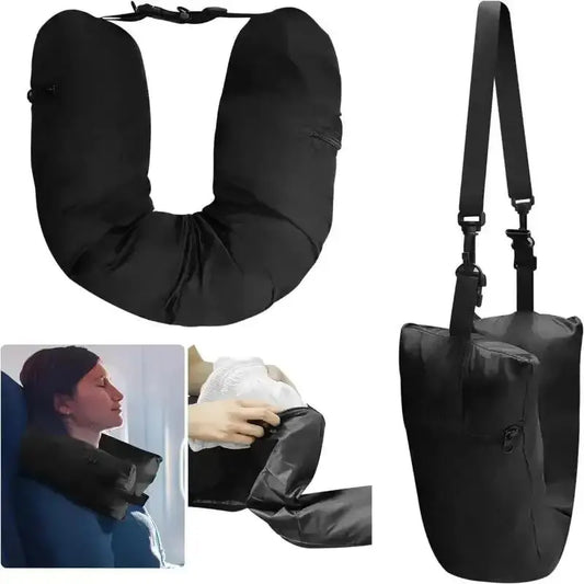 Fillable Travel Neck Pillow Organizer – Carry-On Clothes Stuff Sack, Adjustable Strap