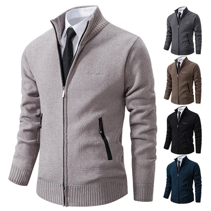 Men’s Stand-Collar Zip Knit Cardigan – Thick, Warm, Everyday Layer