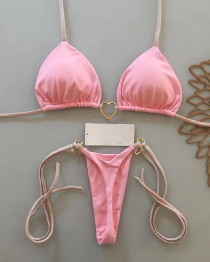 Halter Solid Triangle Bikini Set