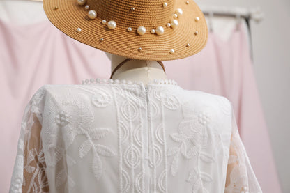 Women’s Embroidered Lace Maxi Dress – Elegant White Boho Beach Style