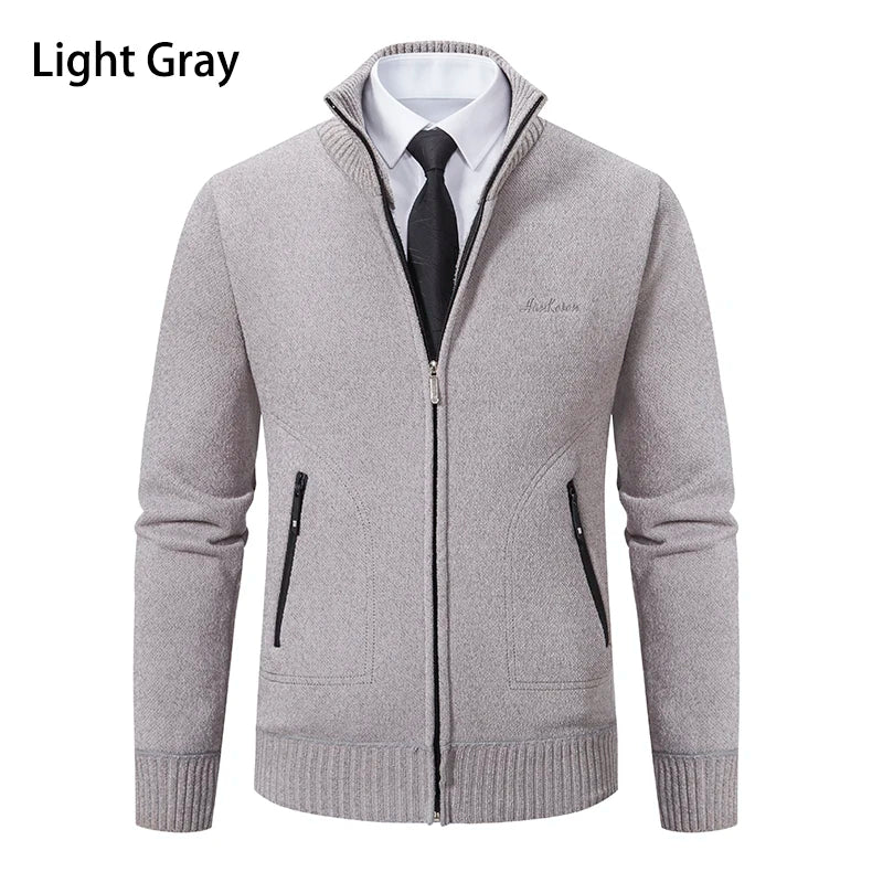 Men’s Stand-Collar Zip Knit Cardigan – Thick, Warm, Everyday Layer