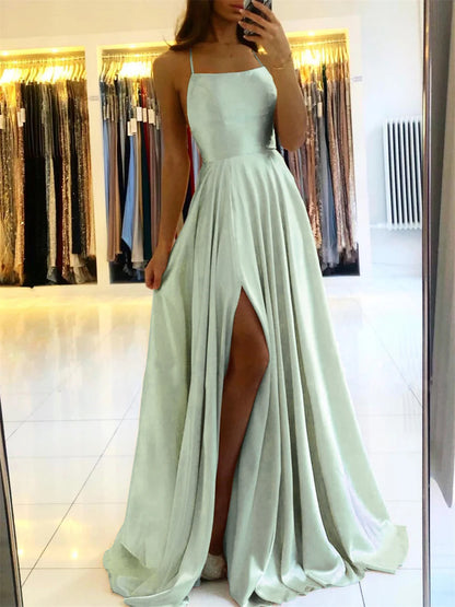 Women’s & Teens Satin Maxi Dress – Adjustable Straps & Side Slit