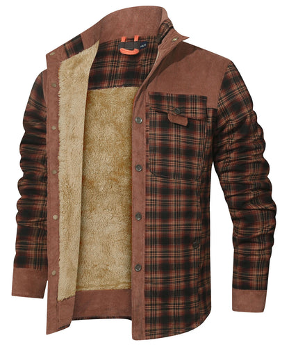 Men's Jackets Winter Windproof Warm Casual Bomber Coat Plaid Sherpa Lined Flannel Outdoor Classic Jacket Men US Size