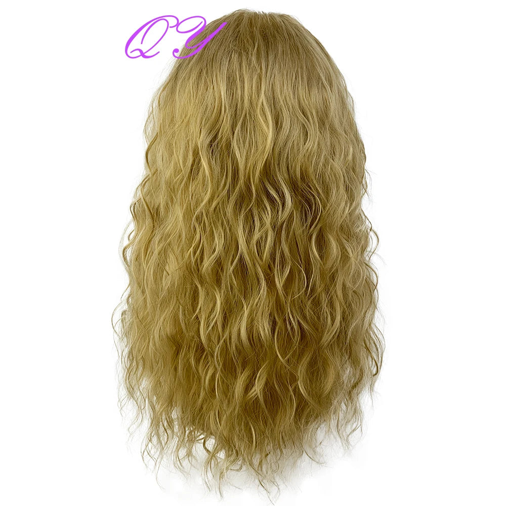 Synthetic Men Wig Natural Curly Dark Brown Color Male Wig With Bangs Water Wave Daily or Cosplay Adjustable Man Hair Wig