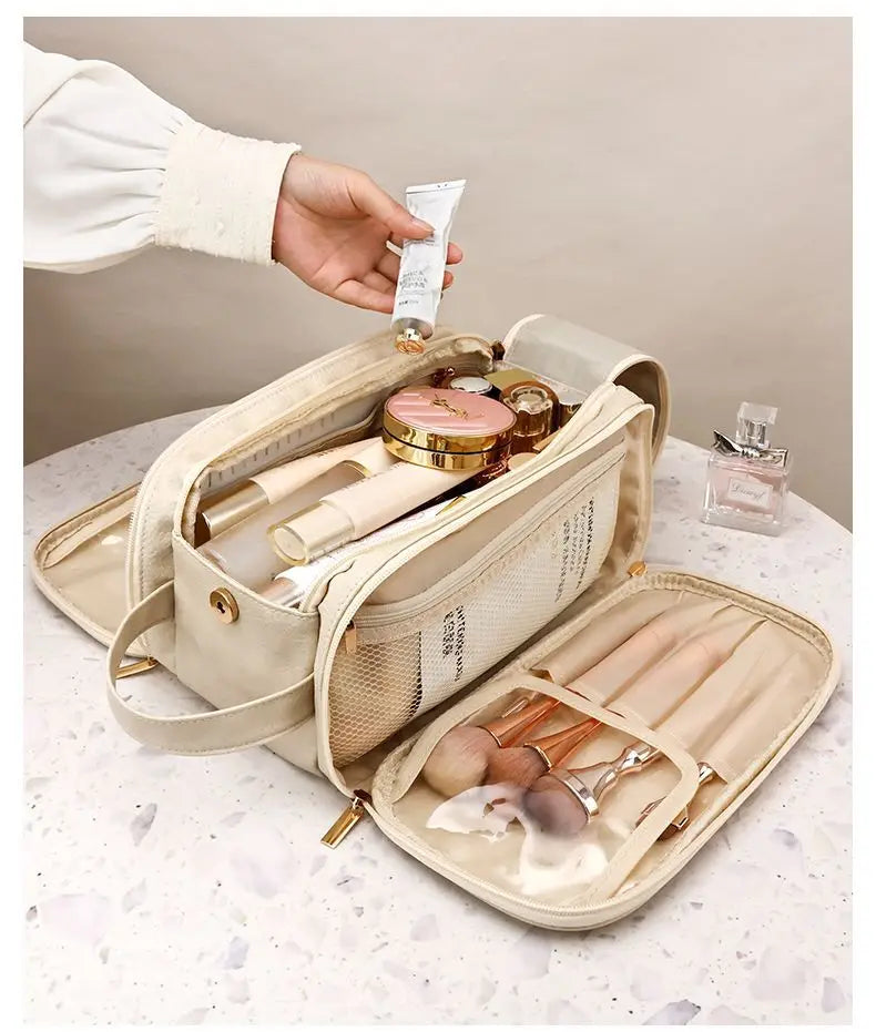 Large Travel Makeup Organizer Bag – Double Zipper Storage