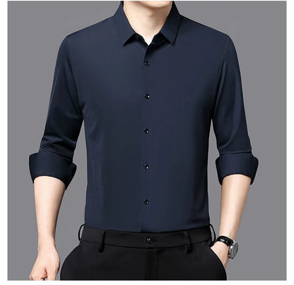 Men’s Ultra-Stretch Long-Sleeve Shirt – Silky Feel, Smart Casual Fit
