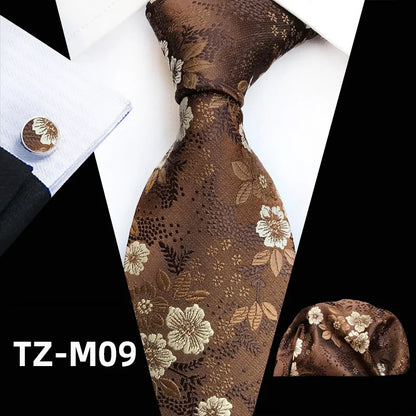 Men’s Floral Necktie Set – Tie, Pocket Square & Cufflinks
