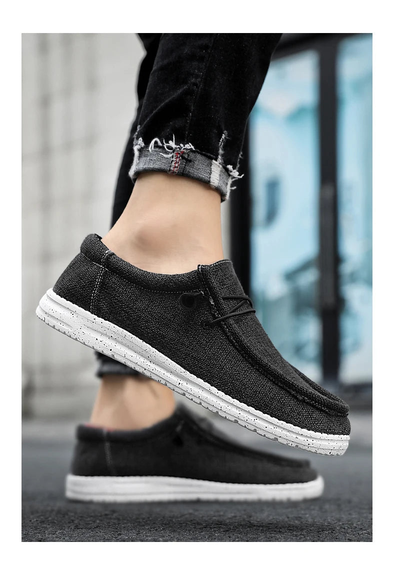 Men’s Canvas Slip – on Loafers – Lightweight Casual Shoes – Black – 43