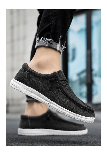 Men’s Canvas Slip – on Loafers – Lightweight Casual Shoes – Black – 43