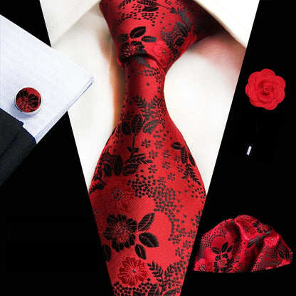 Men’s Floral Necktie Set – Tie, Pocket Square & Cufflinks