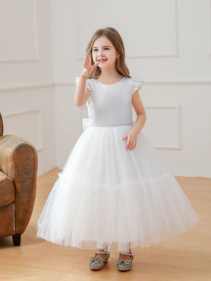 Girls’ White Bow A-Line Dress