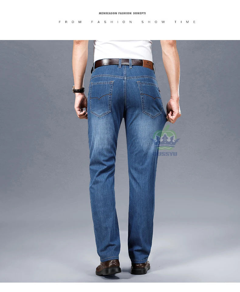 Brand Clothing High Quality Summer Cotton Men's Jeans Classic Business Straight Denim Black Pants Work Trouser Male Plus size 40