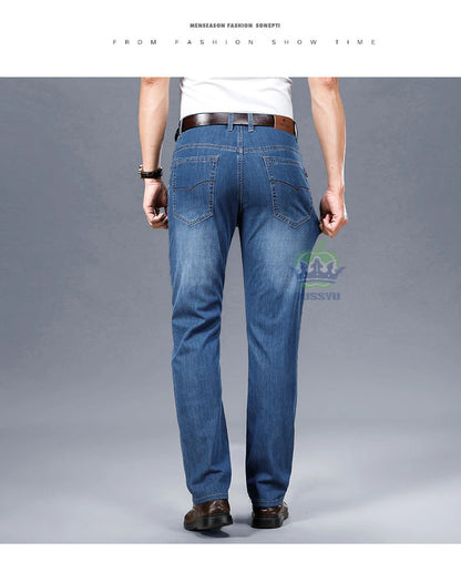 Brand Clothing High Quality Summer Cotton Men's Jeans Classic Business Straight Denim Black Pants Work Trouser Male Plus size 40