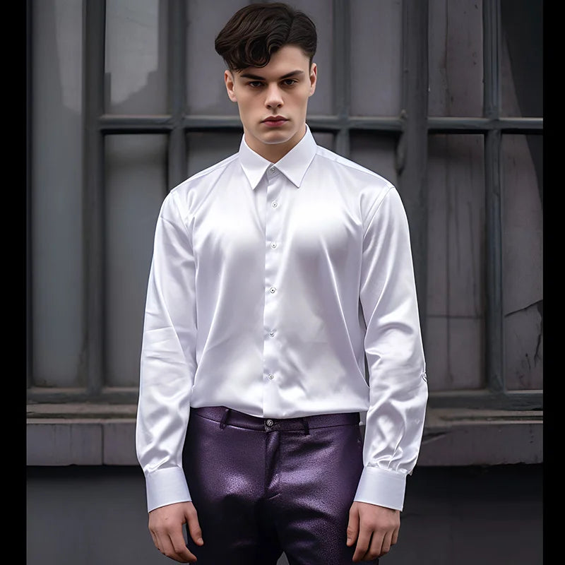 Men’s Satin Dress Shirt – Long Sleeve Formal Button Down