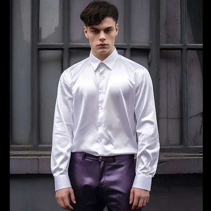 Men’s Satin Dress Shirt – Long Sleeve Formal Button Down