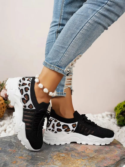 Women's peek-a-boo mesh Leopard print sneakers